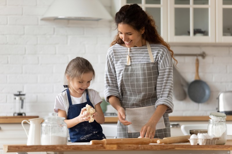 Mom and daughter baking